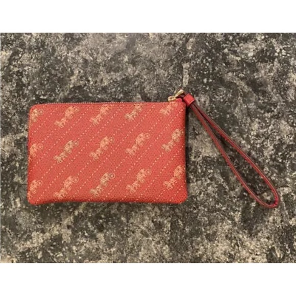 Coach Zip Wristlet with Horse and Carriage Dot Print - Red - Picture 2 of 3
